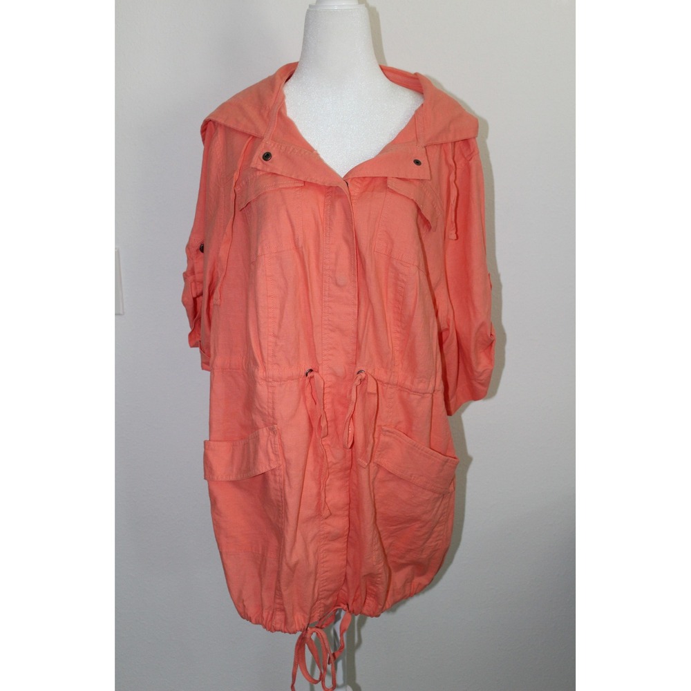 Torrid Orange Linen Blend Hooded Anorak Jacket Roll Tab Sleeve Plus‎ Size 2 NWT